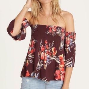 Billabong Off The Shoulder Crpped Floral Boho Top Medium